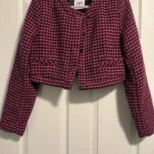 Zara Pink and Black Tweed Blazer